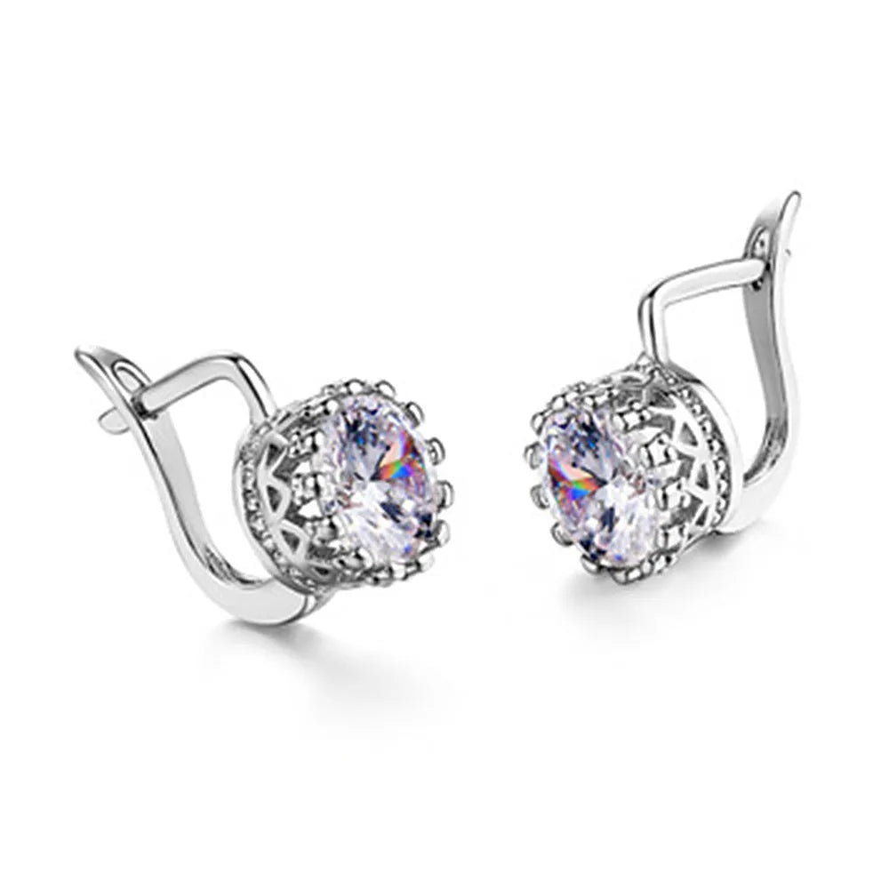 Korean retro crown ear clip earrings in rose gold or white gold colour plating on copper