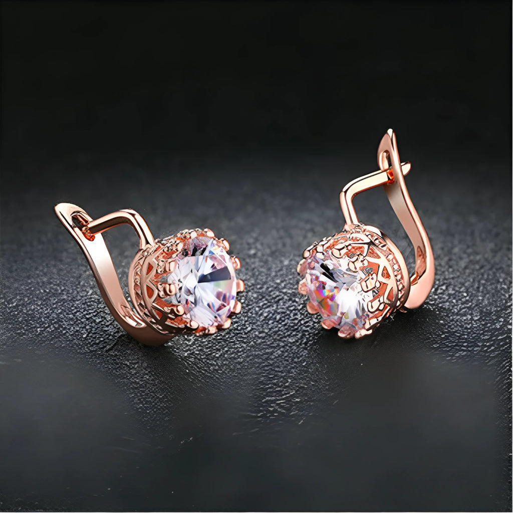 Korean retro crown ear clip earrings in rose gold or white gold colour plating on copper