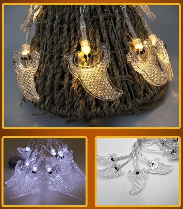 Halloween LED string lights with pumpkin, ghost and bat figurines on 1.2 metre waterproof battery-powered string