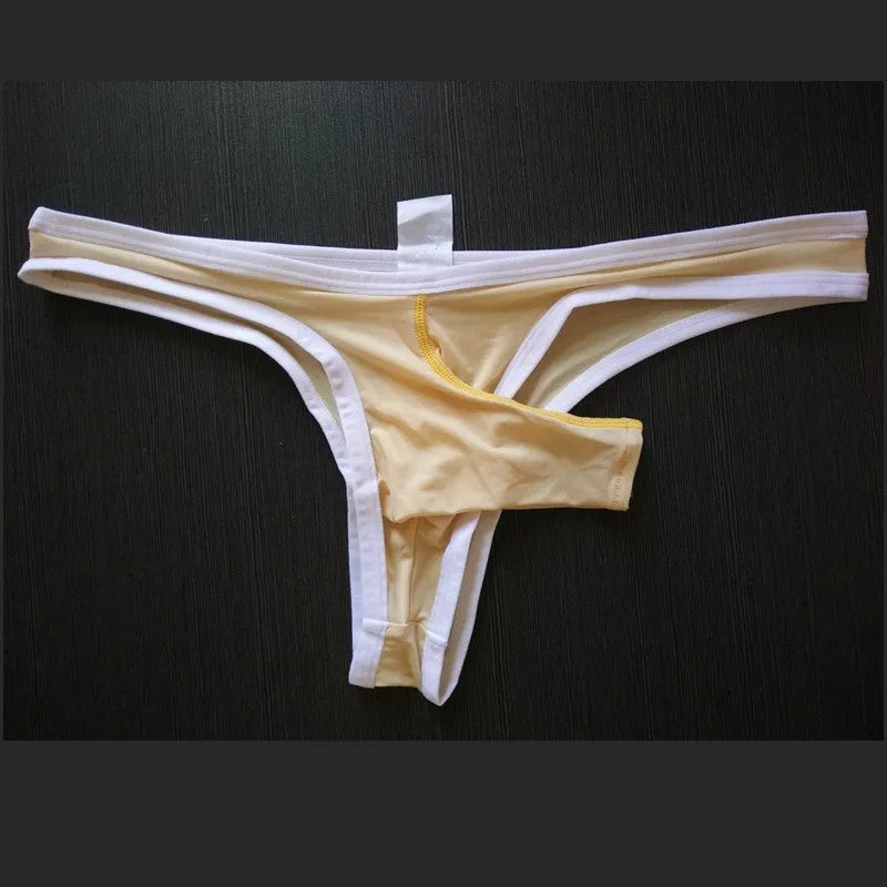 Men's ice silk nylon briefs in elephant nose small cut design showing multiple colour options