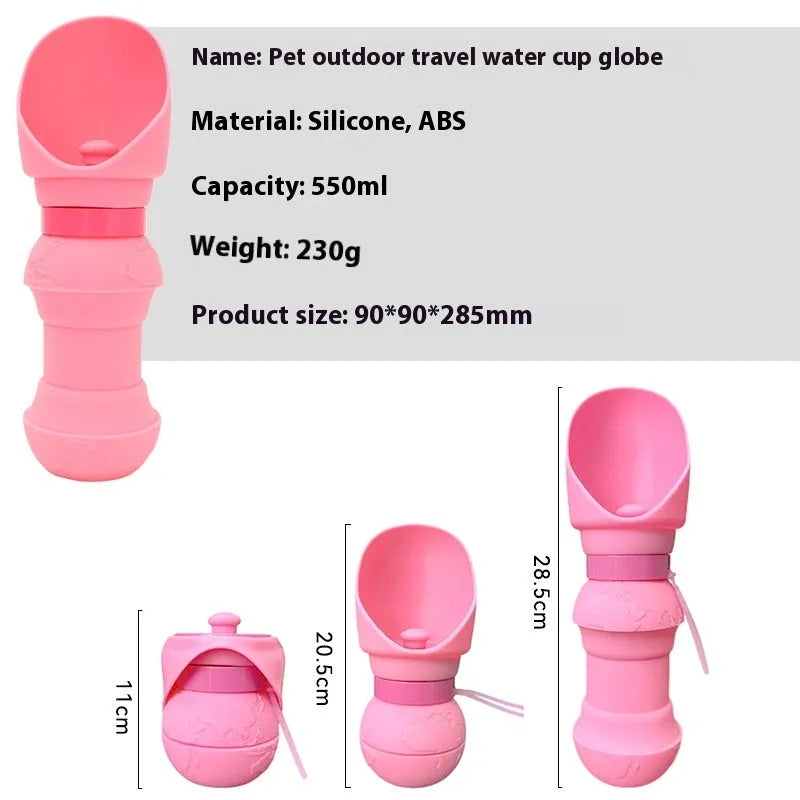 Collapsed and opened views of a silicone pet folding water cup in various colours