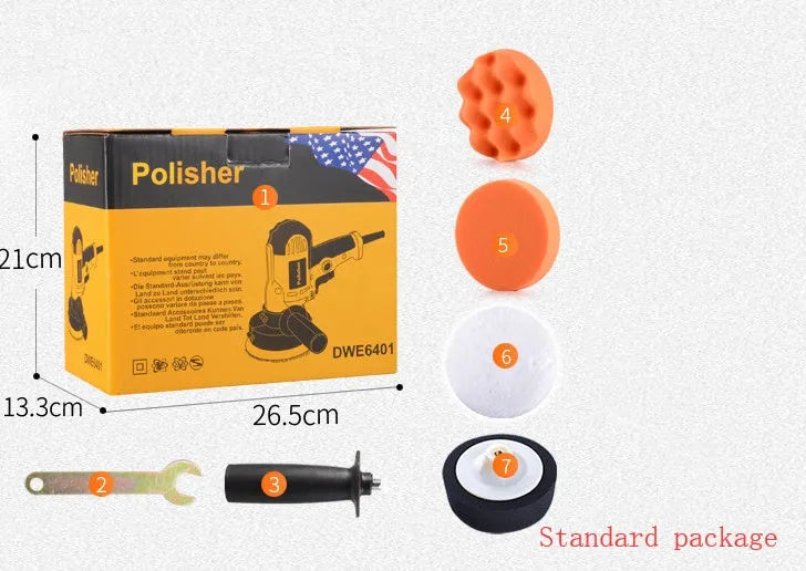 Yellow automotive polishing machine with 125mm disc for car metal wood ceramic leather surfaces