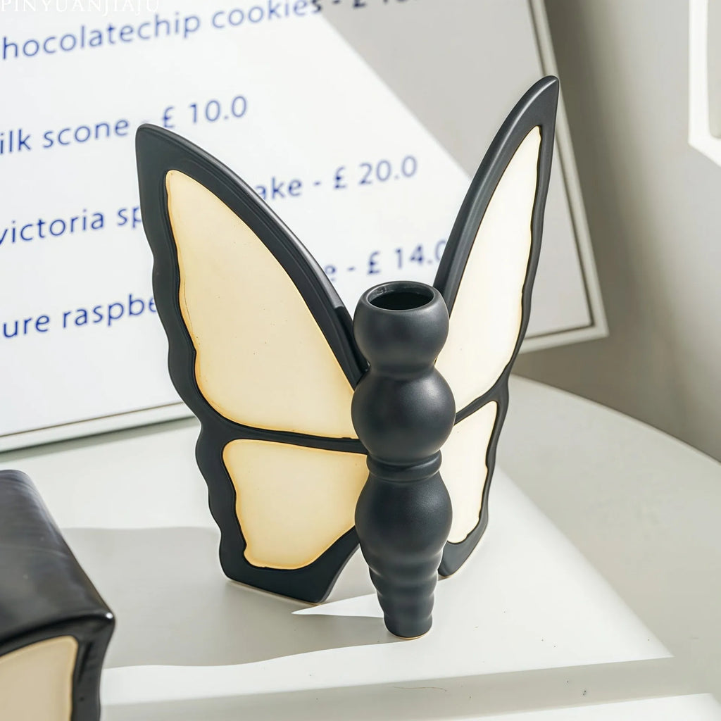 Butterfly design ceramic vase with built-in tissue box holder for living room