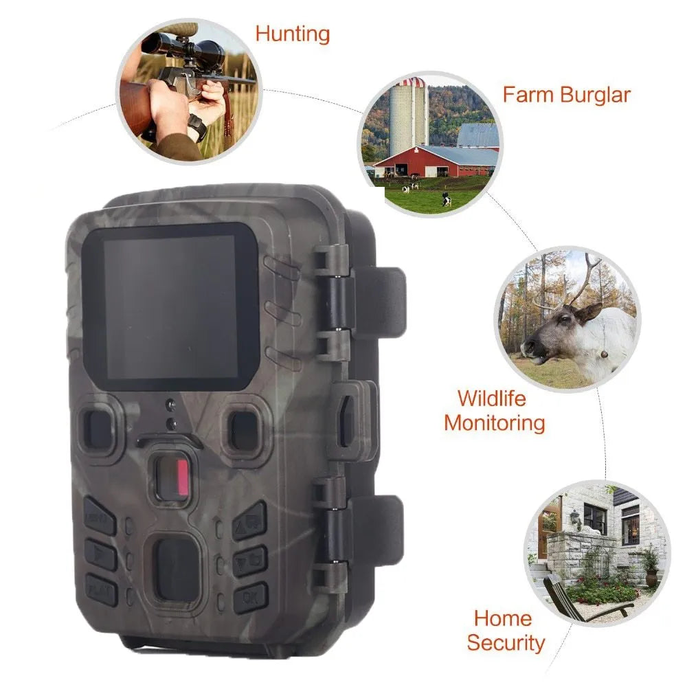 Black infrared night vision monitoring device with TF card slot and 12 megapixel sensor