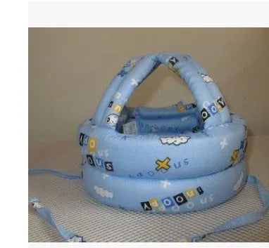 Baby anti collision hat with high-density sponge padding, adjustable headband, breathable cotton outer, colourful design