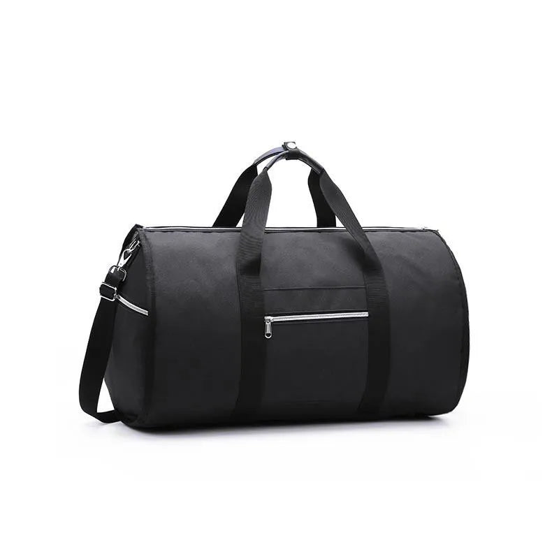 Medium cylinder travel bag in black with waterproof Oxford cloth and zipper pocket