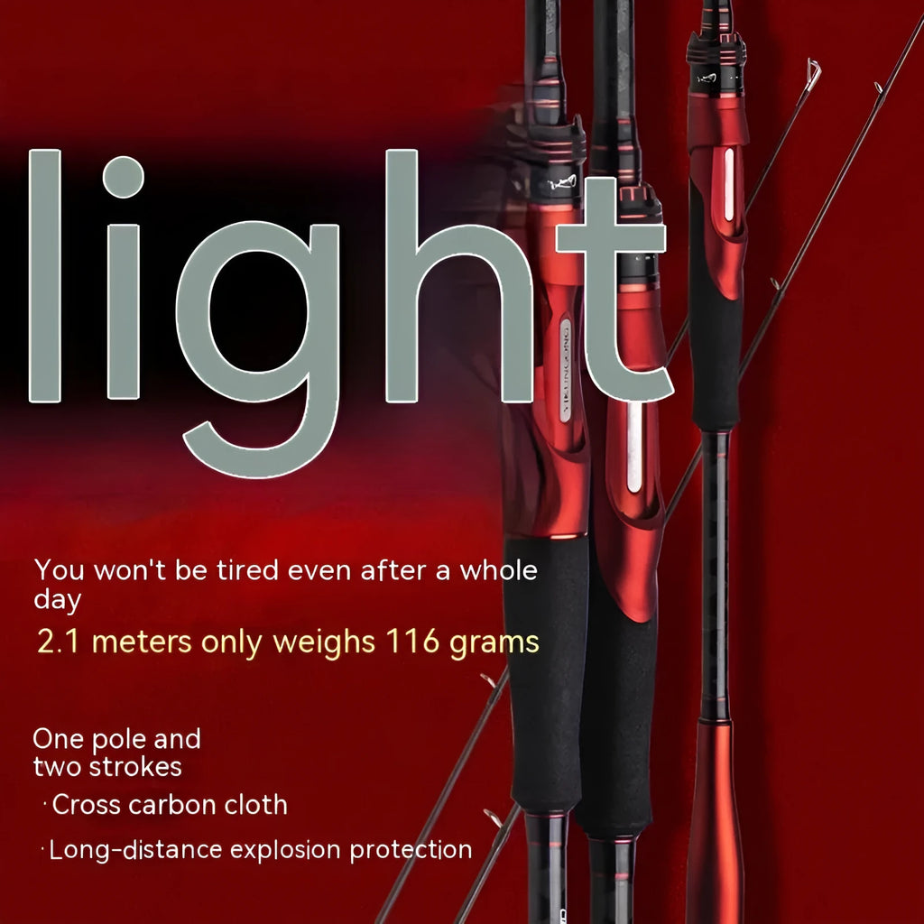 Carbon fishing rod with choice of straight or pikestaff handle in 2.1m and 2.4m lengths