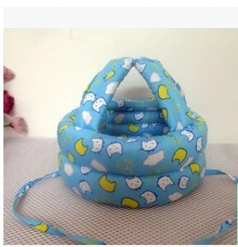 Baby anti collision hat with high-density sponge padding, adjustable headband, breathable cotton outer, colourful design