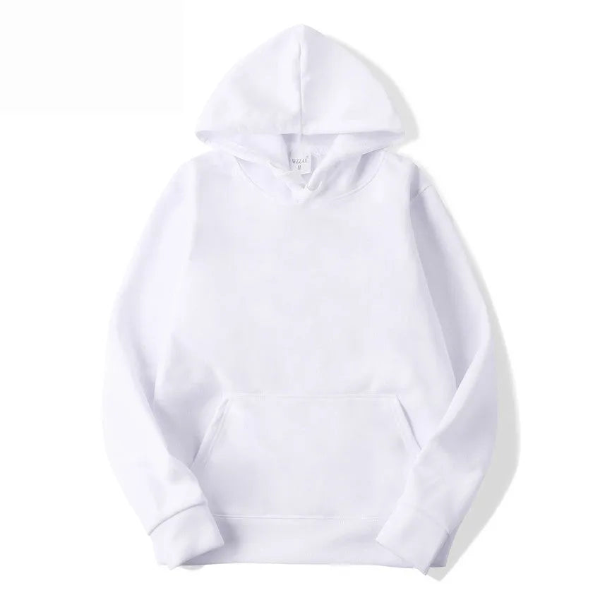 Solid colour cotton blend pullover hoodie with long sleeves and hood shown in white