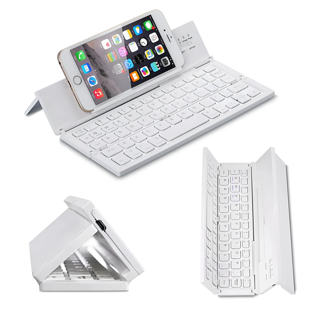 Black folding wireless Bluetooth keyboard for tablets with aluminium bottom cover