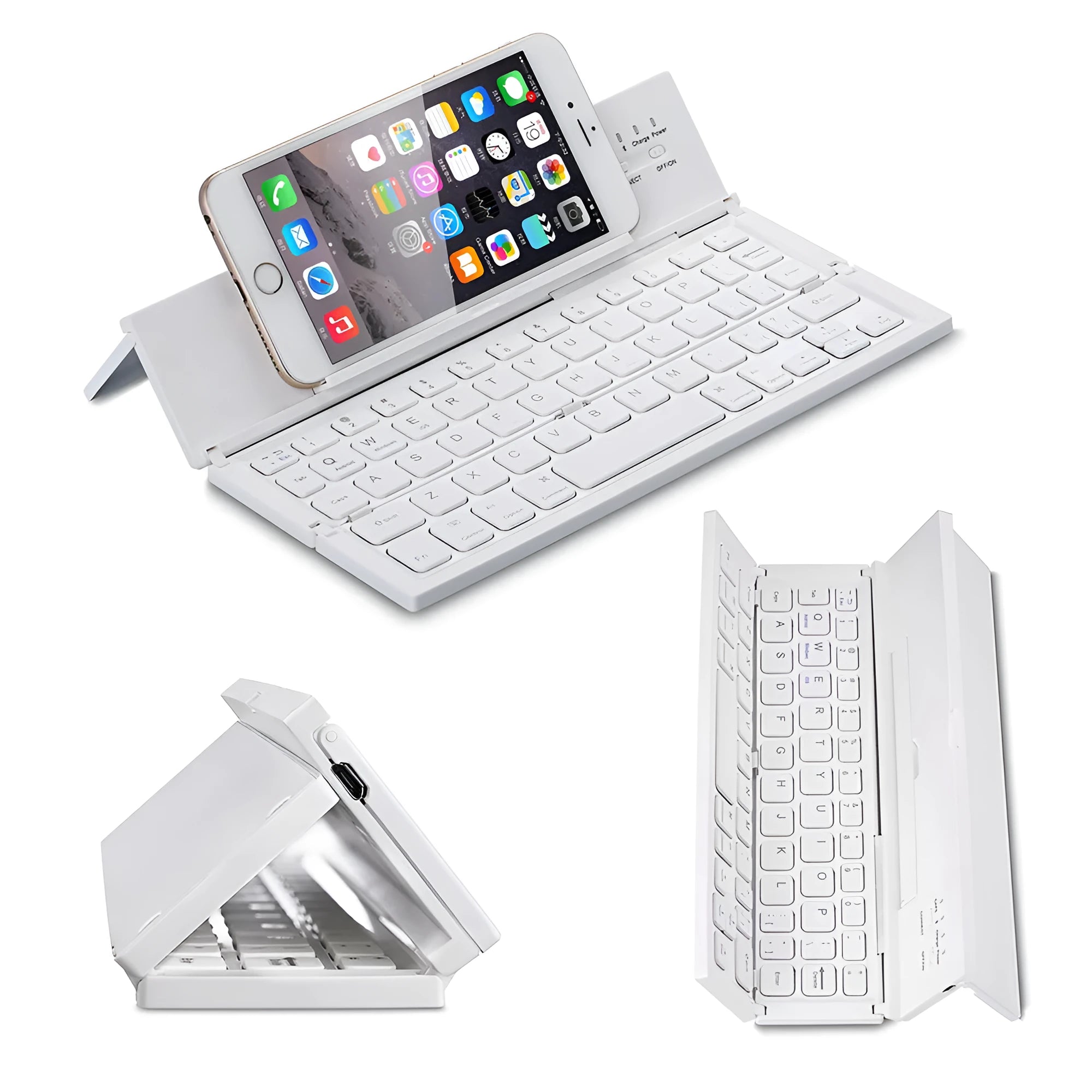 Black folding wireless Bluetooth keyboard for tablets with aluminium bottom cover