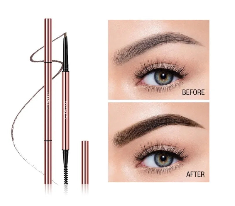 Eyebrow make-up pencil set showing six colour shades in slim pencil design with colour box packaging