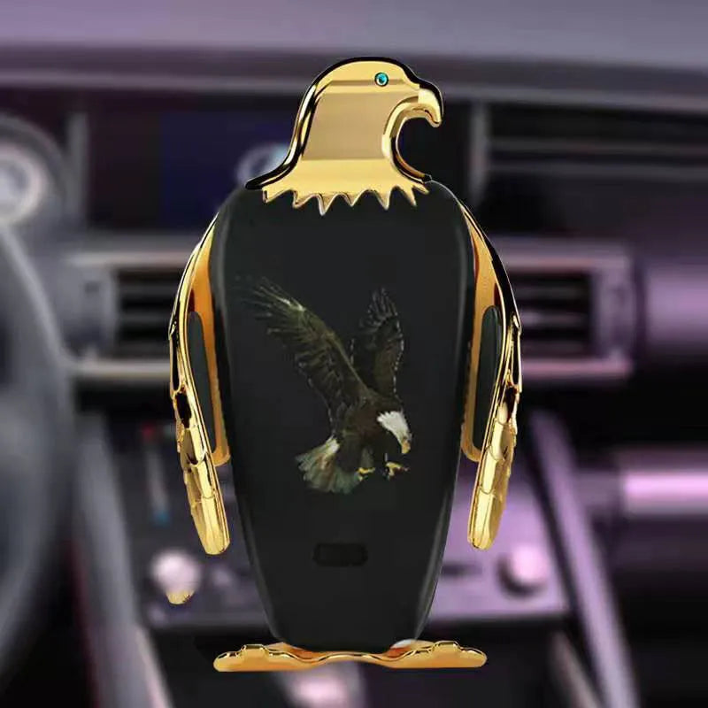 Wireless charging car phone holder with suction cup mount in black gold and white gold colours