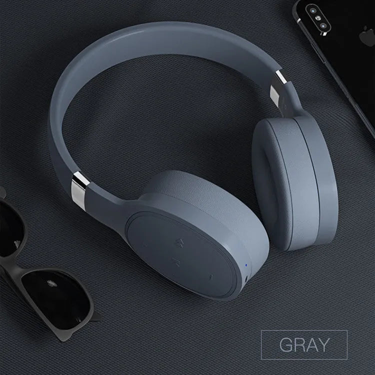 Bluetooth 5.0 wireless headset in black, blue, grey, or white with 40mm speakers