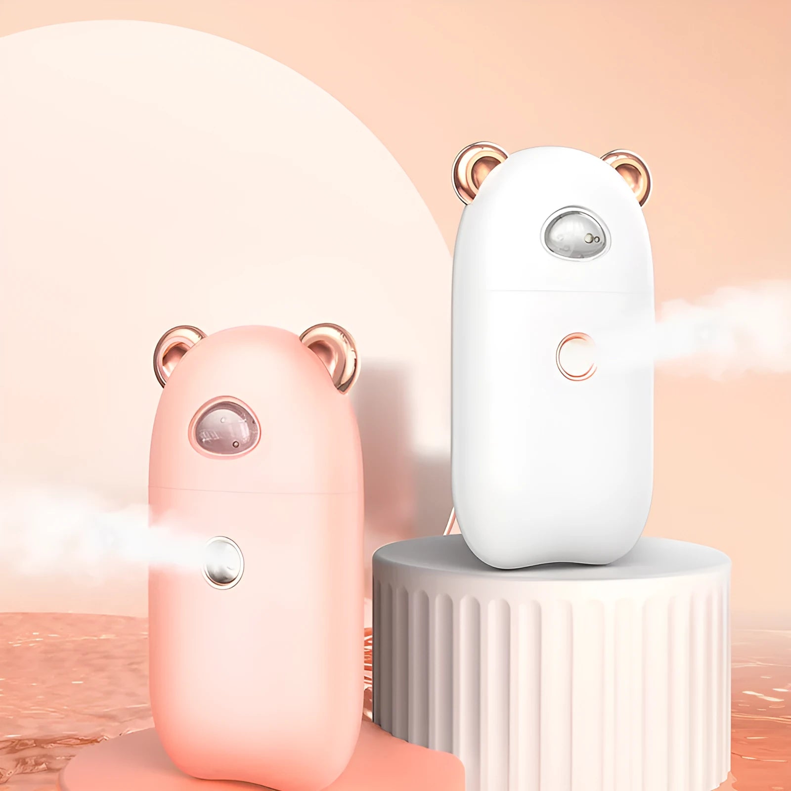 USB rechargeable portable hand humidifier and face steamer in white with cold spray mist