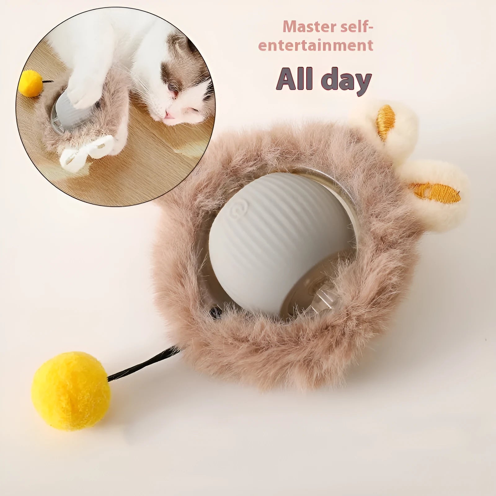 Silicone cat ball toy with optional rope in red, green, or grey plush cat ball colours.