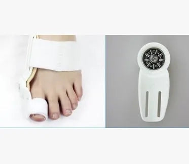 Blue Hallux Valgus Corrector adjustable splint with antibacterial velvet lining on a white background.