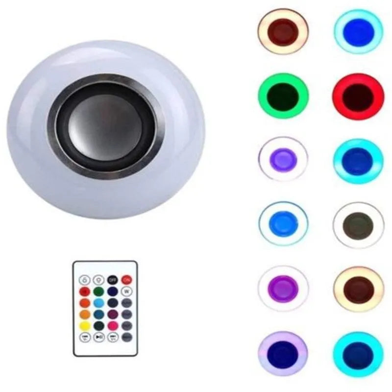 White E27 Bluetooth speaker light bulb with remote control for 16 colour options