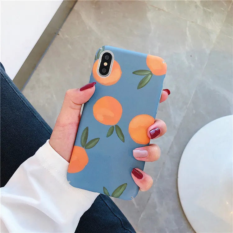 Orange retro plastic back cover phone case for iPhone with water and blue background design
