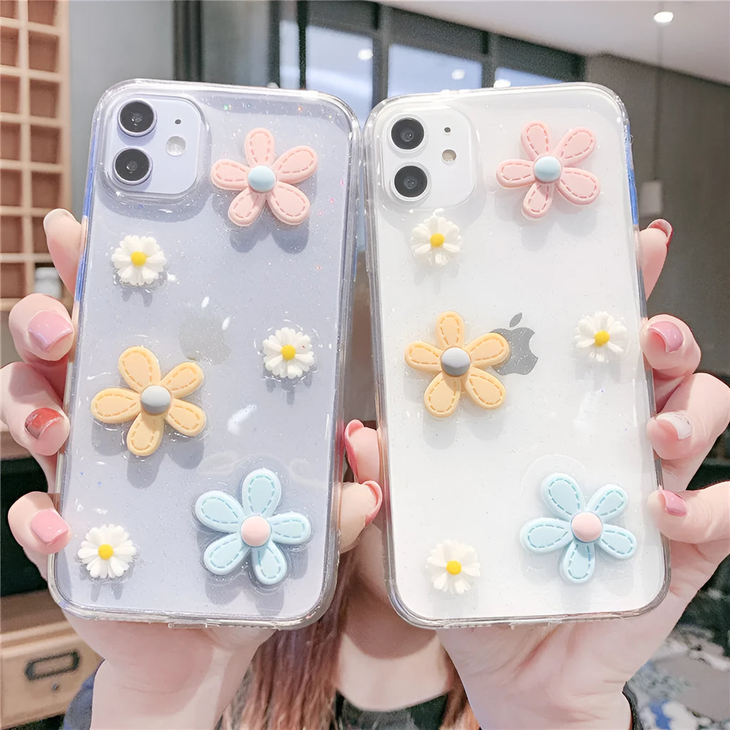Soft rubber iPhone case with girl heart design and New Year's flowers pattern for multiple iPhone models