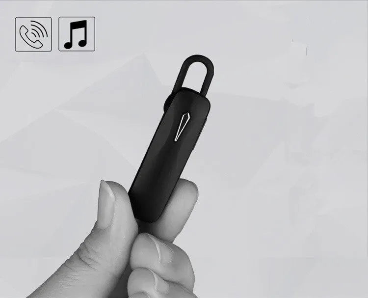 M163 black and white car Bluetooth headset with buttons for hands-free calls and music control