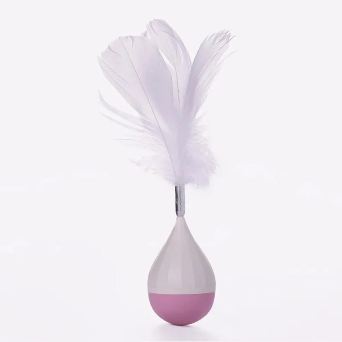 Green feather tumbler cat toy with ABS plastic construction and goose feathers