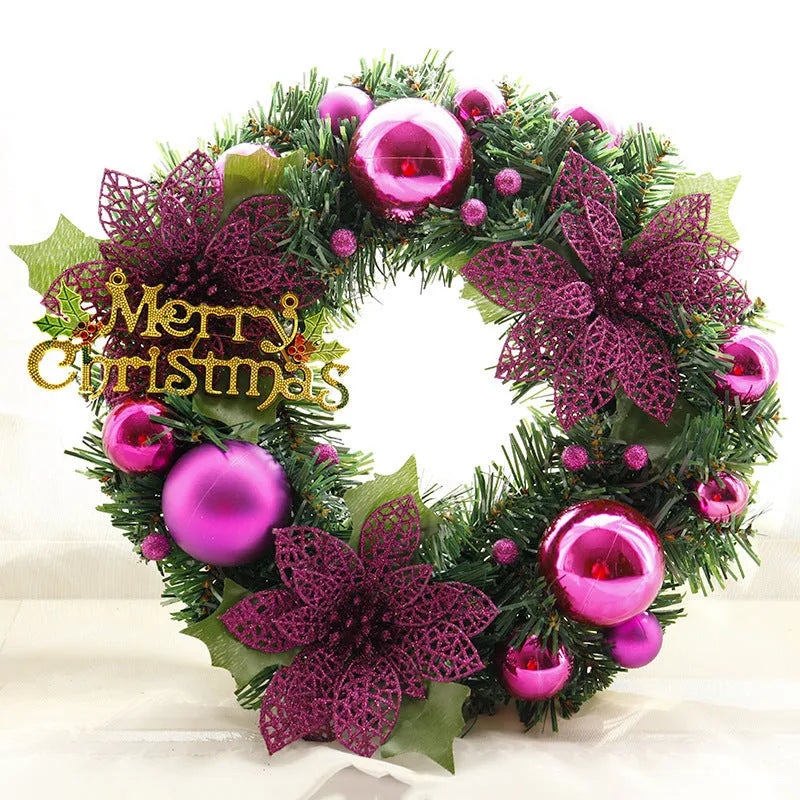 Multicolour plastic Christmas wreath with a 30cm diameter, shown in red against a door.