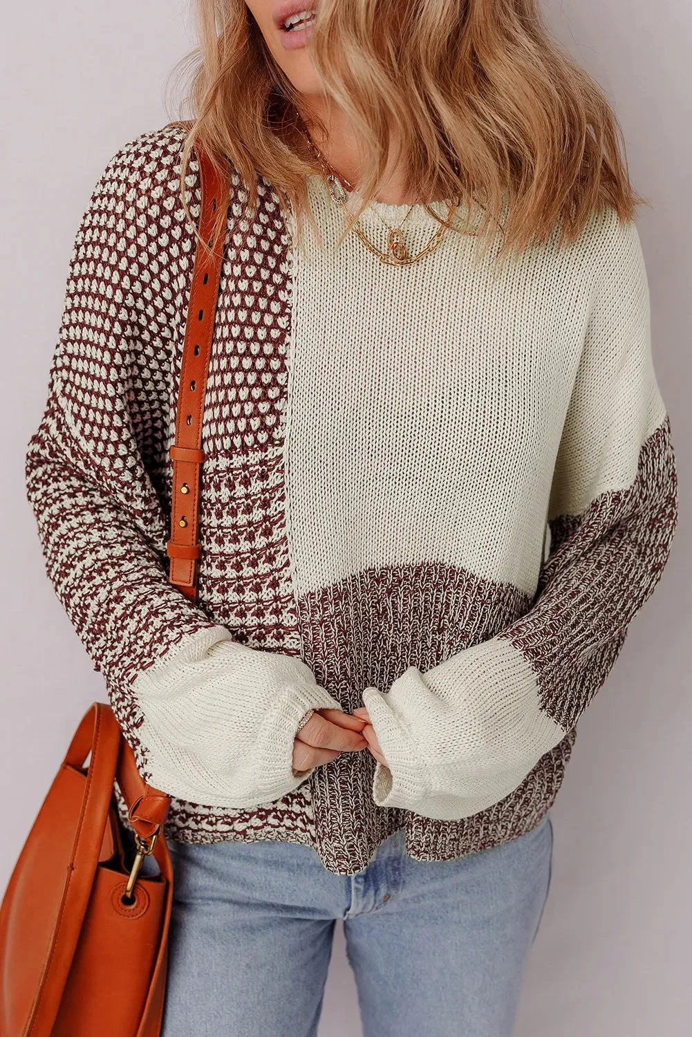 Dark khaki and black colour block loose sweater with drop shoulders and a back tie fastening.