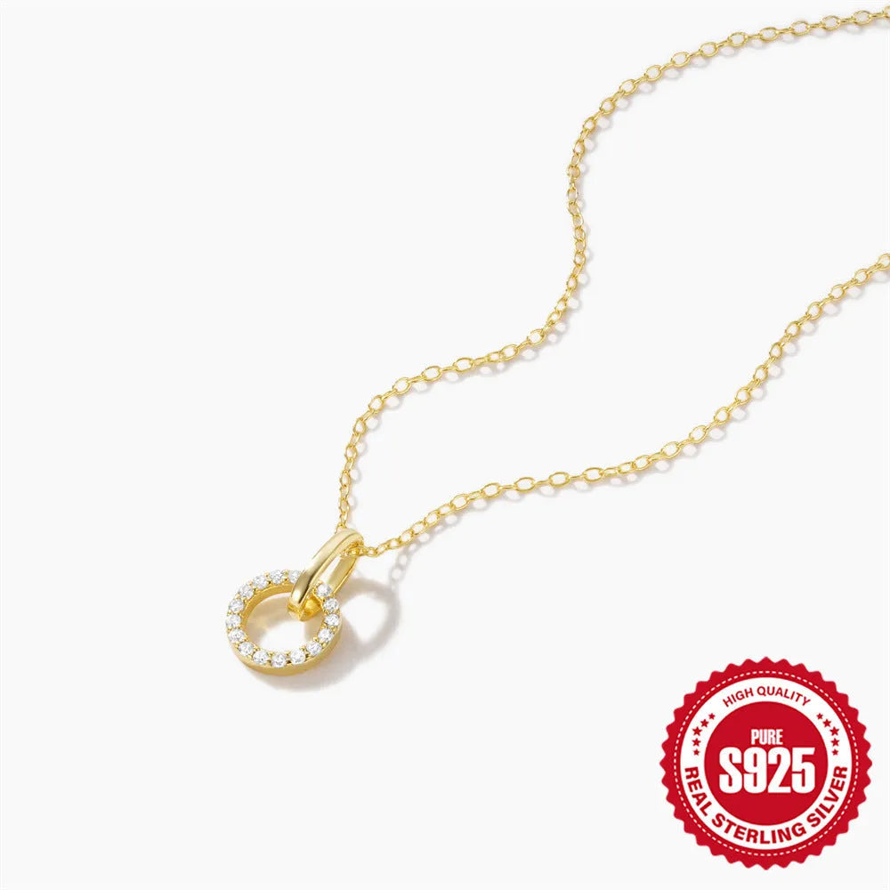 S925 sterling silver clavicle chain necklace with gold colour finish and micro zircon details