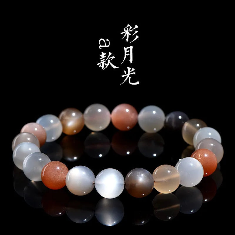 Natural moonstone bracelet with colourful moon light beads, 8mm single circle unisex design