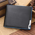 Man wallet PU leather black with blue edge bifold 3 card slots 12cm long 10cm wide