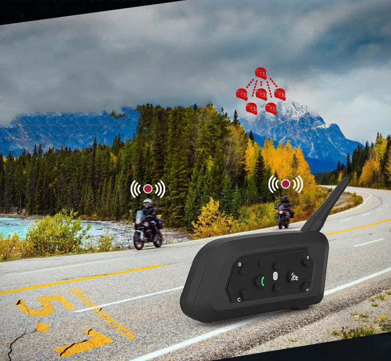 V6 Pro motorcycle helmet Bluetooth intercom unit with headphones and mounting accessories