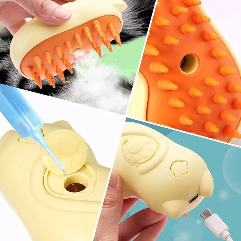 3-in-1 cat steamy brush with spray comb function for pet grooming