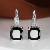 Square zircon geometric ear hook earrings in electroplated copper with Korean style design