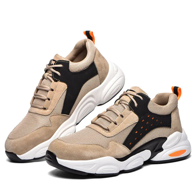 Mesh breathable safety shoes with flyknit upper in black, grey, or beige colours