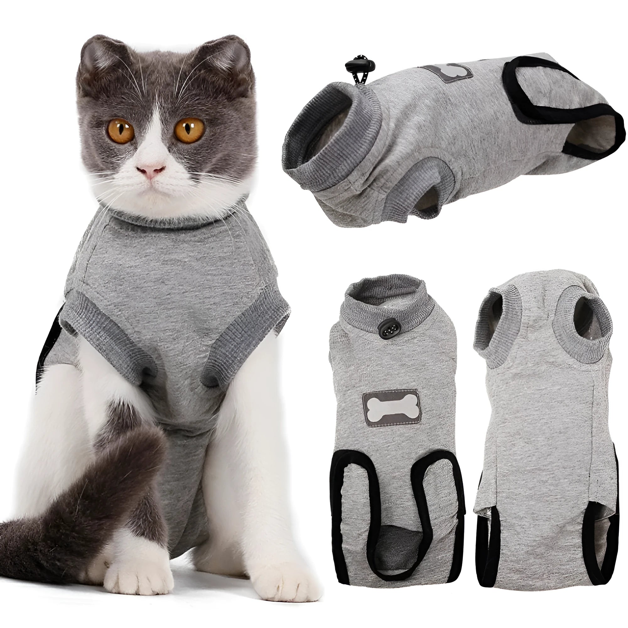 Pet cat recovery suit after surgery made of pure cotton in a neutral colour for wound protection