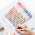Muji 12 Piece 0.5mm fine nib gel pen set with aqueous ink shown in packaging.
