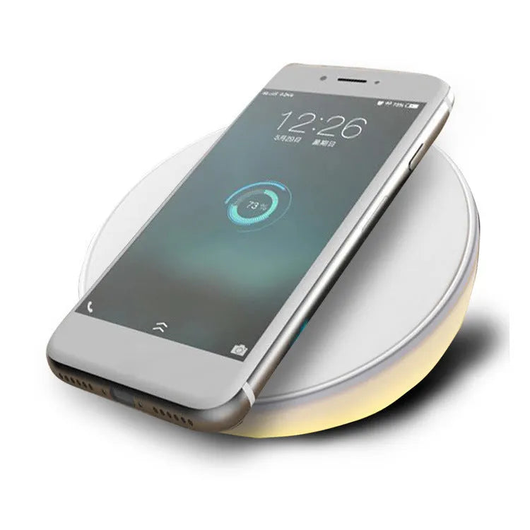 White 10W QI wireless charger with clock display and control buttons