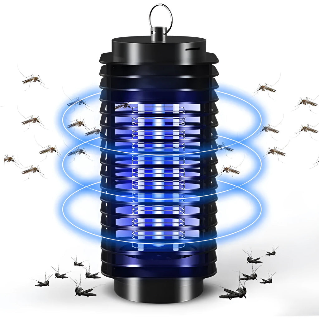 Black hanging electronic mosquito killer unit with metal grid and plastic chassis