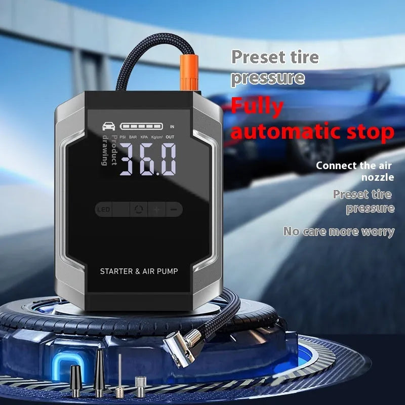 12V car jump starter and air pump in intelligent Eva bag, ABS housing, 21.8x18.3x10.8cm Smart Version Plus Package