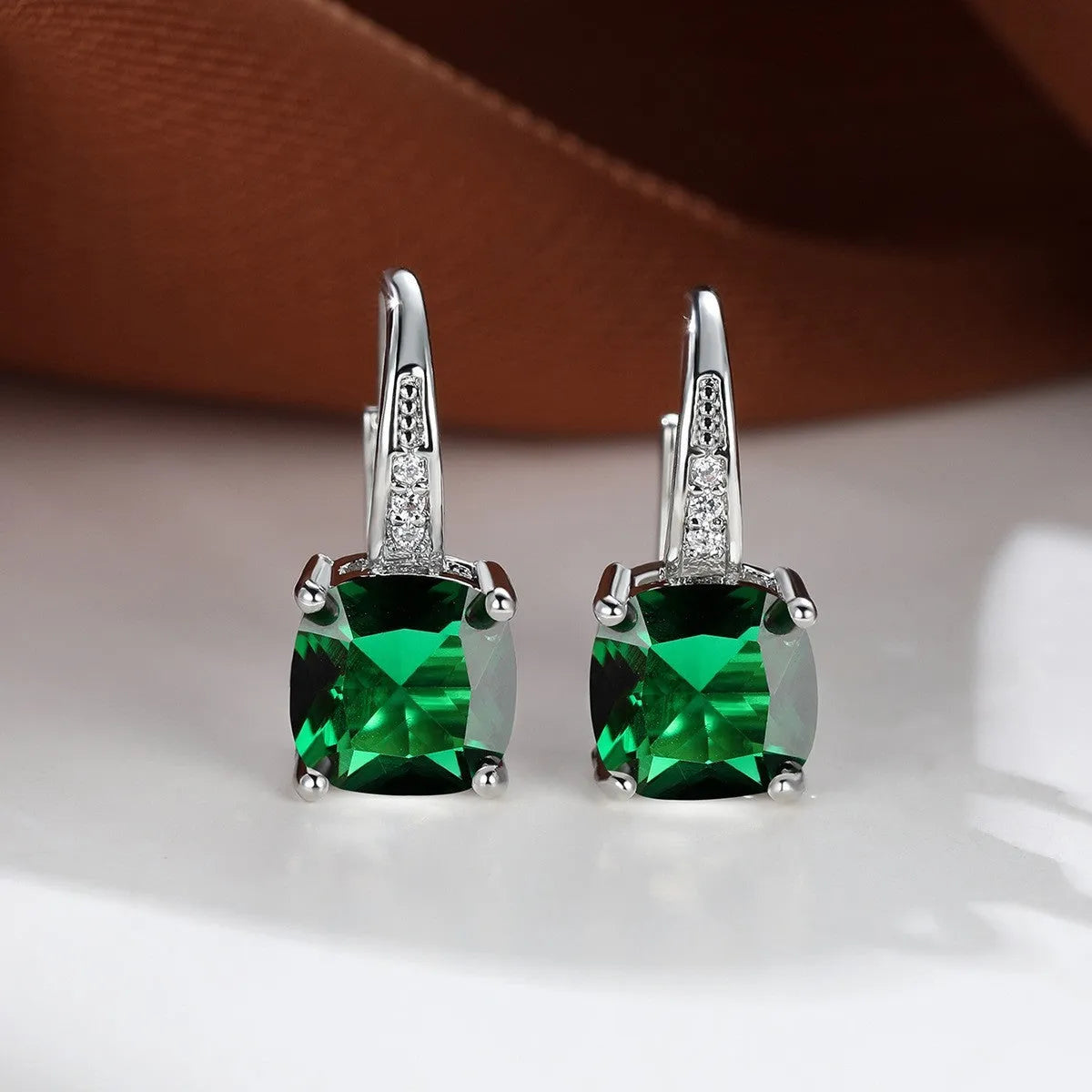 Square zircon geometric ear hook earrings in electroplated copper with Korean style design