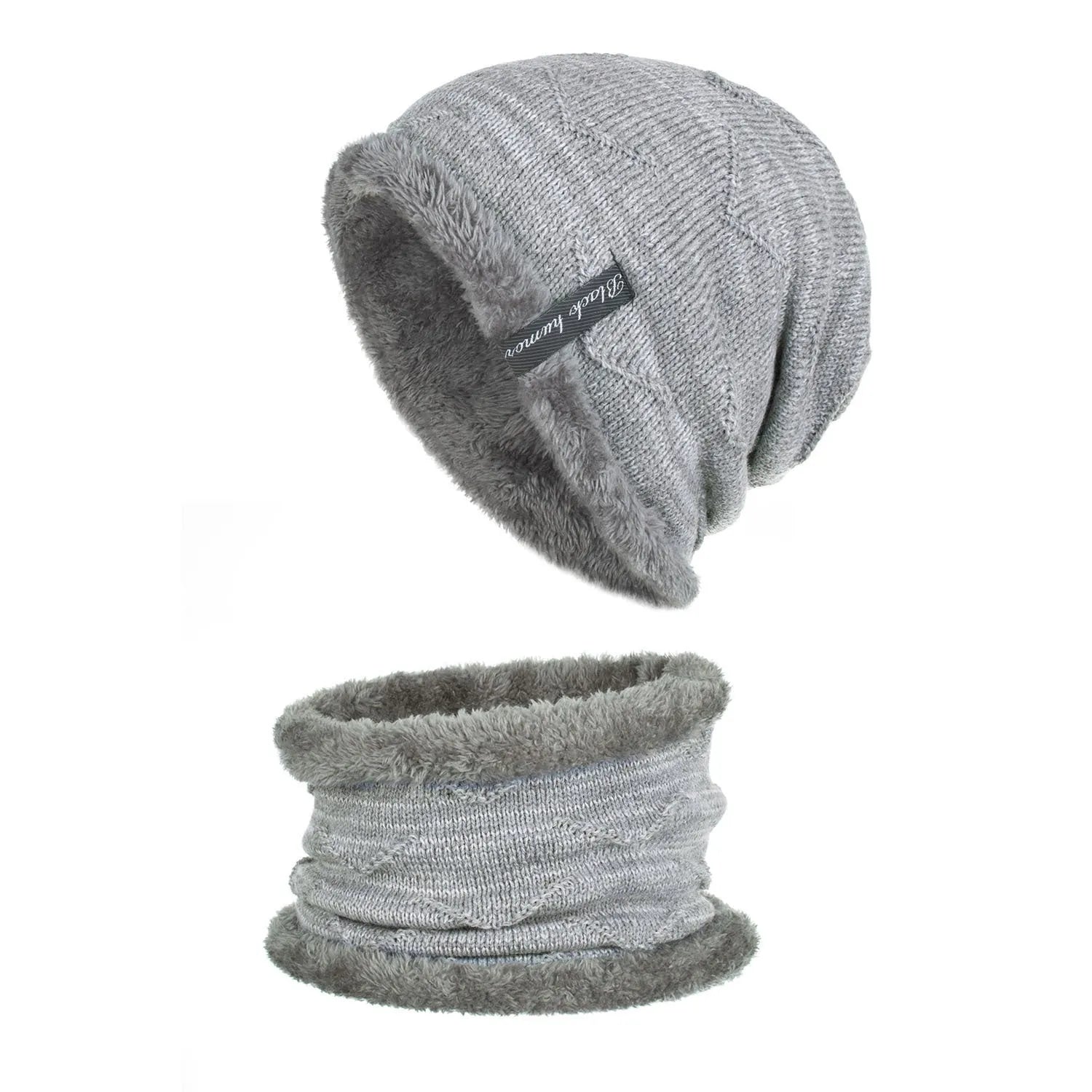 Diagonal hook knitted acrylic beanie in black, showing textured knit pattern