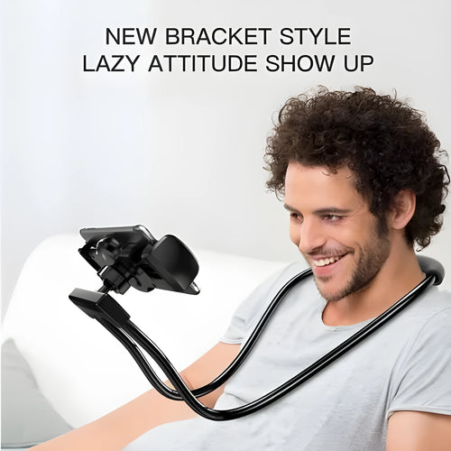 Baseus flexible 360-degree mobile phone holder showing neck and waist hanging functions and shockproof bubble support.