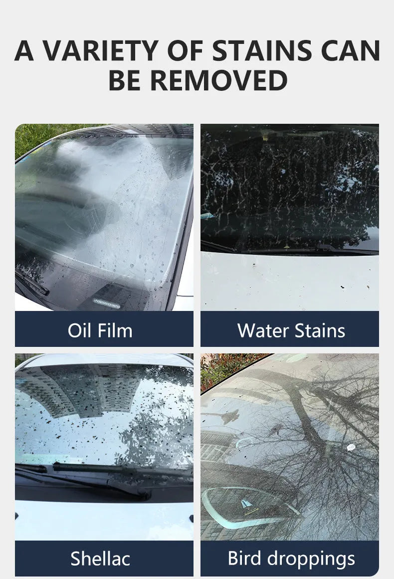 Glass oil film remover cleaning cream paste in 50ml, 100ml, and 200ml container options.