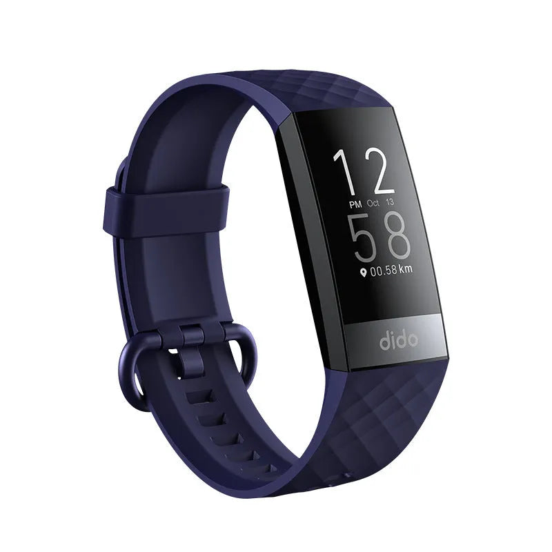 Black smart health bracelet with blood pressure and ECG monitoring on wrist showing 1.1-inch display screen