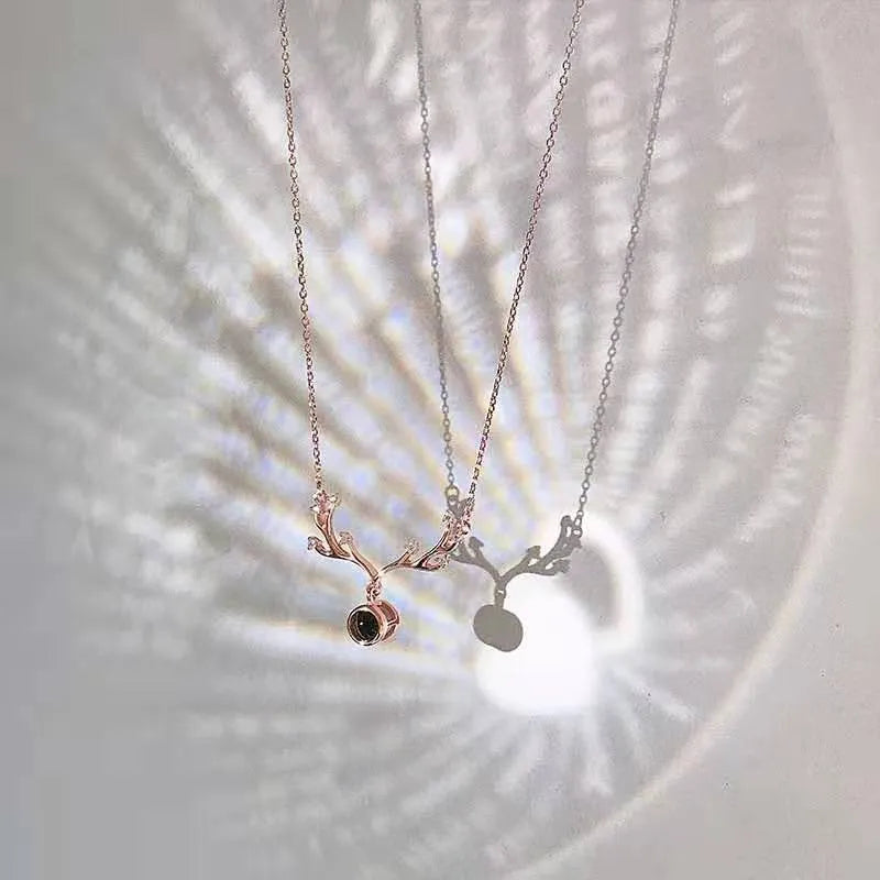 Custom projection letter crystal pendant necklace in rose gold with 925 silver chain and love gift box
