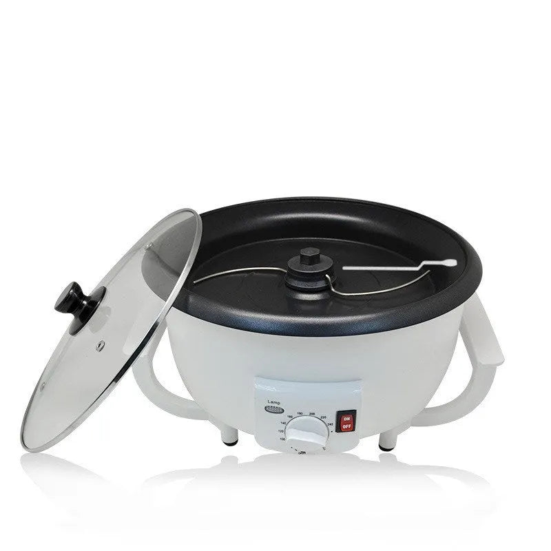 White oblate coffee roasting machine with 225mm pot for 750g bean capacity