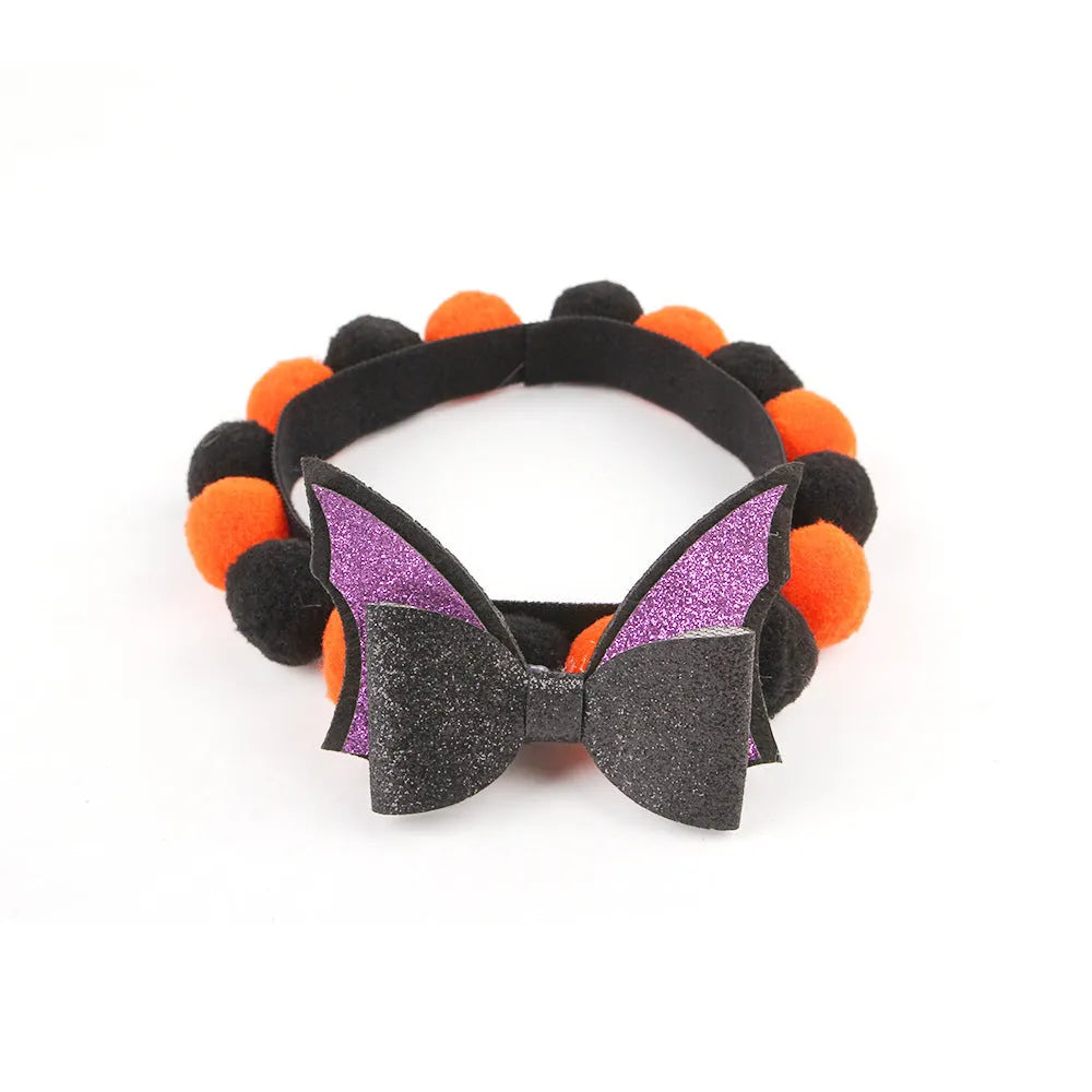 Halloween pet collar with fur ball decoration in pumpkin design available in S, M, L sizes