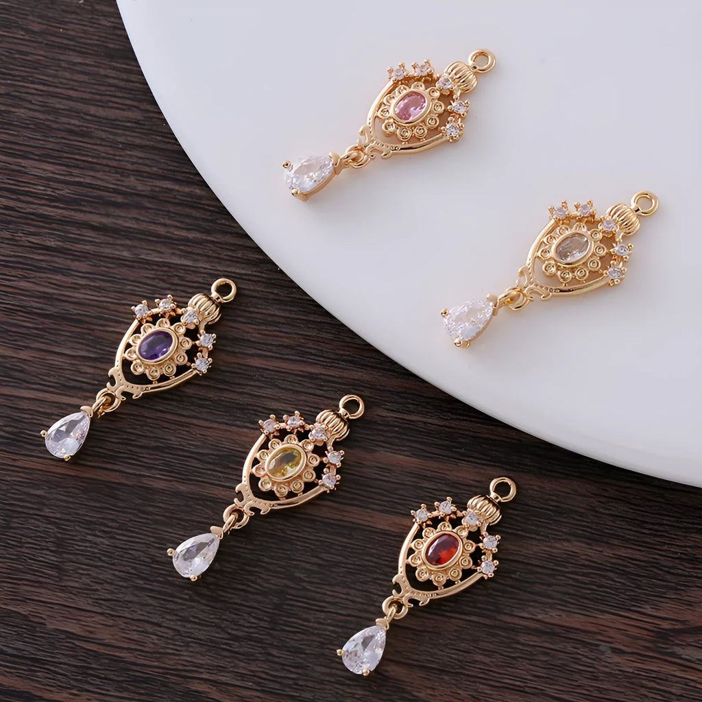 Hollow water drop pendant with crown and zircon design in five colour options