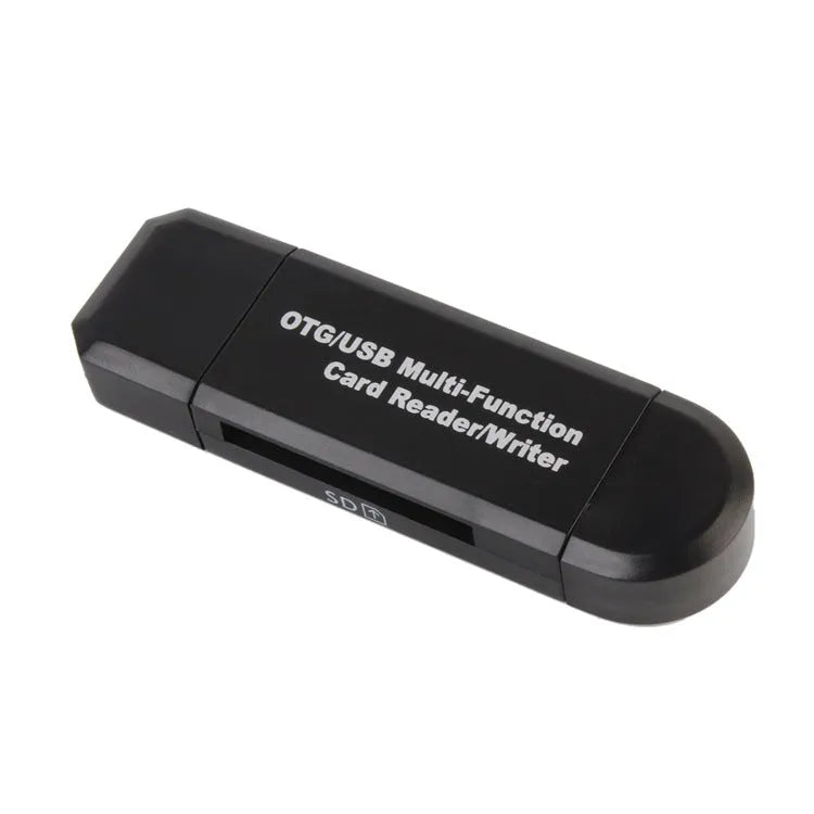 Multifunctional OTG machine card reader with USB 2.0 interface in black colour supporting SD and TF memory cards